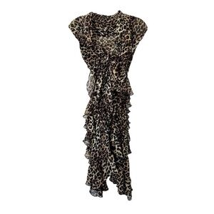 Vtg 00s Animal Leopard Print Ruffle Long Scarf Wrap Sarong